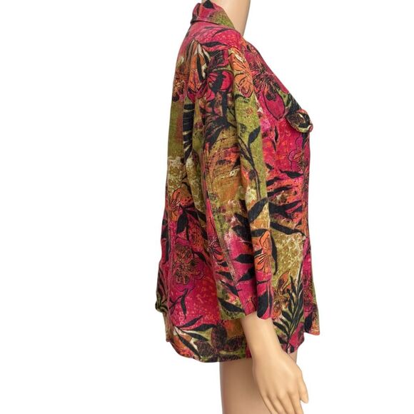 Chico’s 100% linen Shirt Jacket Multicolor tropical Floral Blazer size 2 or L - Picture 2 of 6
